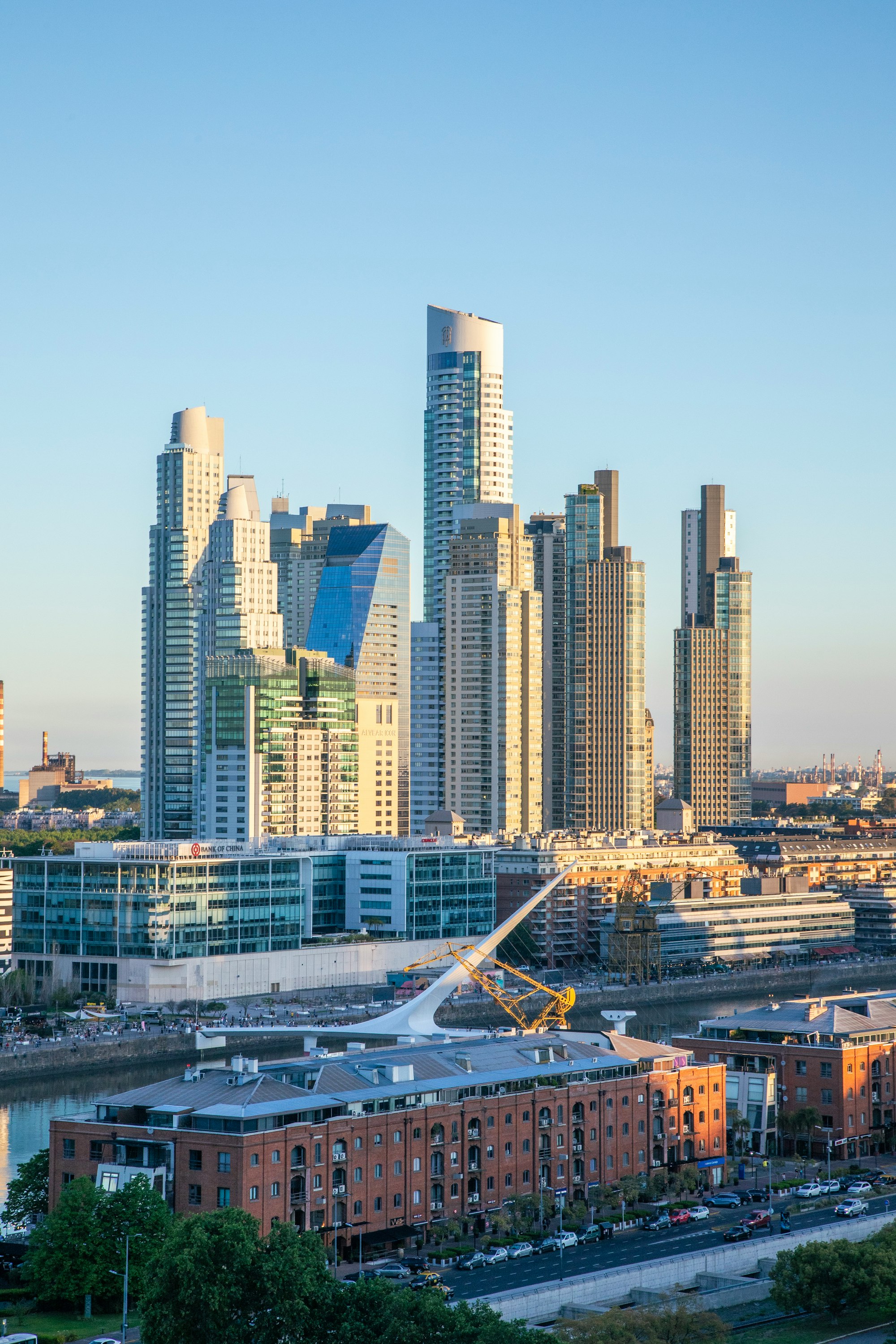 View of a modern residential tower in the Buenos Aires skyline.